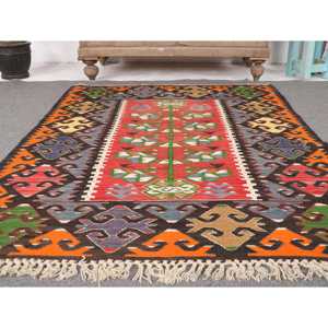 Tapis d'appoint vintage Kilim 3,4x4,7 pi (104x144 cm), tapis turc en laine rouge persan - Product Image 5