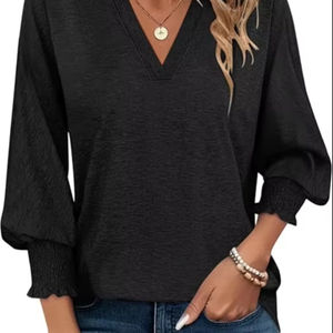 Tops de manga 3/4 con cuello en V para mujer, camisas casuales elegantes, blusa holgada bonita 2025 - Product Image 1