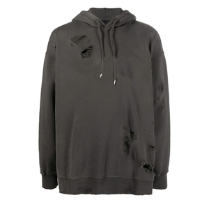 เสื้อโออีเอ็ม แอซิดวอช ดีไซน์ขาดๆ ผ้าฝ้ายฟลีซ 100% ทรงปกติ แขนยาว ยูนิเซ็กซ์ ปักโลโก้ตามสั่ง กันลมในฤดูหนาว เป็นมิตรกับสิ่งแวดล้อม - Product Image 1