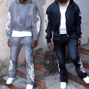 Poids lourd Sun Faded Baggy pantalon de survêtement droit AcidWash sweat à capuche Sun Faded Flare survêtements en gros hommes survêtement ensemble Jogging - Product Image 2