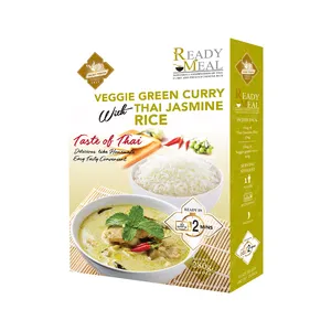 Vegetarische Groene Curry Serveren Met Thaise Jasmijn Rijst Kant-En-Klaarmaaltijd 320G-Instant Maaltijd Currypasta Mild Warm Pittig Speciaal Thais Eten