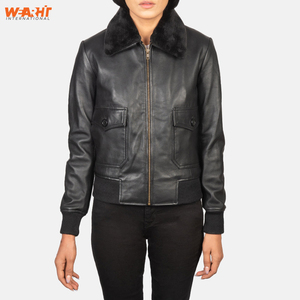 Women's <b>Vintage</b> Stylish Genuine Cow Skin Leather Motorcycle <b>Jacket</b> Warm Winter Zip Solid Fashionable Breathable Knitted Real Fur - Product Image 1