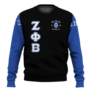 Zeta Phi Beta Fleece Crewneck Sweatshirt Women 1920 Sorority Greek Letter <b>Blue</b> Pullover with 3D Embroidery Sequined Badge - Product Image 1
