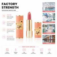 Tube de rouge à lèvres en velours pêche personnalisé avec logo brodé ours Kawaii, vente en gros, fournisseur OEM, faible MOQ