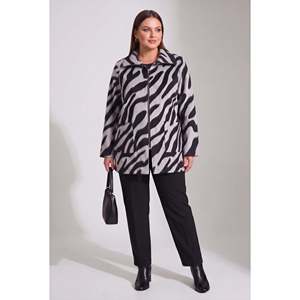 Abrigo de Lana con Estampado de Leopardo, Sin Forro, Talla Grande, Color Gris - Product Image 2