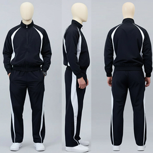 Conjunto Deportivo Ligero y Ecológico para Hombre en Blanco y Negro, Chaqueta con Cierre Completo y Pantalones a Juego, Estilo Deportivo Casual para Otoño, Corte Regular - Product Image 3