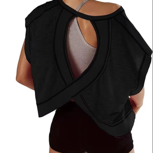 เสื้อออกกำลังกายแขนสั้นสำหรับผู้หญิงเสื้อเปิดหลังแบบลำลอง Y2k โยคะออกกำลังกายยิมเสื้อครอปเอวลอย - Product Image 3