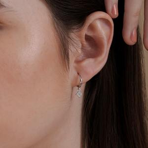 Modern Style Round VVS Lab Grown Diamond Floral Drop <b>Earrings</b> With <b>14k</b> <b>Gold</b> <b>Hoops</b> <b>Earrings</b> For Women's Minimalist Jewelry - Product Image 3