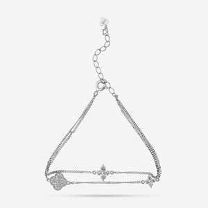 Bracelet à breloques religieuses en or blanc 92,5 plaqué or rose et rhodium, incrusté de diamants, motif clé et fleur, platine, modèle 191381 - Product Image 4