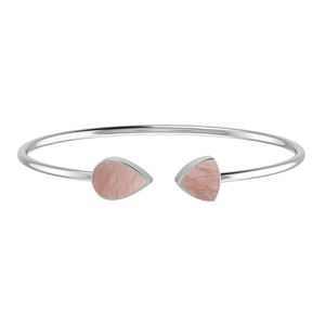925 Sterling Silver High Finish Twister Bracelet <b>Rose</b> Quartz Gemstone Two Shape Pear Semi Trillion Cabochon Bezel Setting Trendy - Product Image 1