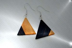 Forma redonda caliente hoja de oro negro blanco resina forma de corazón pendientes cuadrados redondos geométricos madera resina gota pendientes - Product Image 6