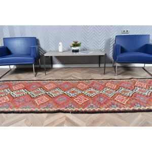 Vintage Rug, <b>Runner</b> 2.9x12.2 ft Turkish Rug, <b>Red</b> Ombr Wool Rug - Product Image 4