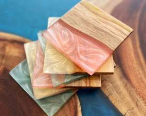 Juego de 4x4 pulgadas para mesa de comedor, tapete cuadrado de madera y resina para servir té, 4 unidades - Product Image 3