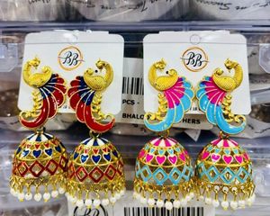 Meenakari <b>Pearl</b> Jhumka <b>Earrings</b> For Women Traditional Indian Ethnic Jewelry with Intricate Enamel Work and Dangling <b>Pearls</b> - Product Image 1