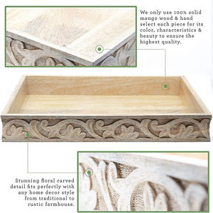 Vente en gros plateau personnalisé sculpté à la main en bois de manguier plateau de service ou de décoration en bois naturel approvisionnement direct en usine à un prix abordable - Product Image 3
