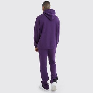 Ensemble de survêtement à capuche imprimé étoiles violettes délavé à l'acide pour homme, sweat-shirt et pantalon long avec étoiles blanches, streetwear, vêtements d'hiver - Product Image 2