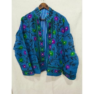 Veste matelassée réversible en coton Khadi pour femmes - Blazer patchwork bohème avec logo personnalisé, longueur courte, automne-printemps, taille XL - Product Image 1