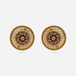 Antique-Style Zinc Alloy <b>Stud</b> <b>Earrings</b> with Bezel Setting Religious Flower Pattern for Parties Zircon Pearl <b>Turquoise</b> Diamond - Product Image 1