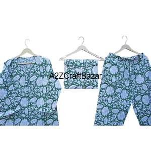 Conjunto de Pijama de Verano para Mujer con Estampado Floral, Cuello Redondo Suave, Mangas Largas, Cierre con Cordón, 100% Algodón de Punto - Product Image 4