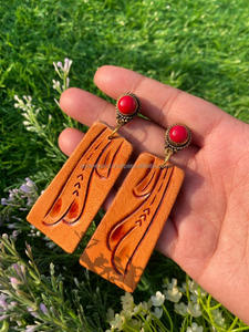 New Arrival Western Style Hand <b>Tooled</b> Carving <b>Leather</b> Earrings Women Cute Trendy Teardrop Earring <b>Tooled</b> <b>Leather</b> Fashion Jewelry - Product Image 2