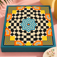 The Lucky Tiles Tapis de Mahjong américain, couverture de table carrée, noir, crème, damier, bleu, imprimé géométrique, accessoire de table pour soirée de jeu