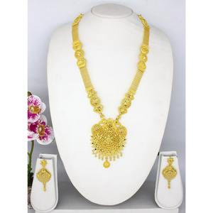 สร้อยคอพร้อมต่างหูชุดเครื่องประดับทองเหลืองแท้ UAE Dubai สร้อยคอดีไซน์ชุดเครื่องประดับ - Product Image 3