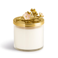 Luxus-Glas kerze mit goldenem Blumen deckel Elegante dekorative Glas kerze für Zuhause, Hochzeit & Geschenk
