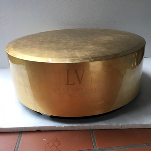 Mesa de Centro Redonda de Lujo Hecha a Mano con Hojas de Oro para Sala de Estar o Oficina de Estilo Moderno de Mediados de Siglo, Venta al por Mayor desde Vietnam - Product Image 2