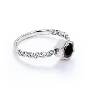 Round Cut Diamond Criss <b>Cross</b> Bezel Setting Black Diamond <b>Ring</b> For Women - Product Image 2