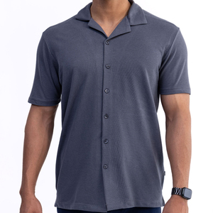 Personnalisable 100% respirant anti-rétrécissement anti-rides écologique imprimé hommes été décontracté piqué coton chemise gris foncé - Product Image 1