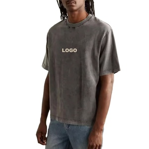 OEM Custom <b>LOGO</b> Mock Neck Wholesale Cotton Drop Shoulder Blank Oversize Streetwear Custom Acid Wash T-Shirt For Men - Product Image 1
