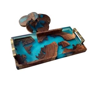 Plateau de service petit-déjeuner maison avec poignée en métal pour Offre Spéciale plateau de service en résine et en bois de bonne qualité pour hôtel - Product Image 2