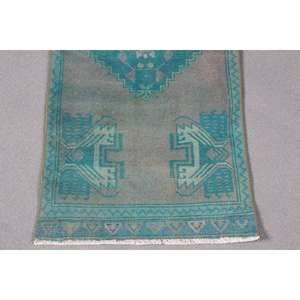 Tapis vintage 1,6 x 3,7 pieds, petit tapis turc, tapis camouflage bleu gris - Product Image 3