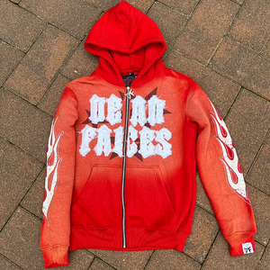 เสื้อมีฮู้ดซิปรูดแบบกำหนดเองสไตล์วินเทจซักกรดพลอยเทียมพิมพ์ลายนูน100% ผ้าฝ้ายฤดูใบไม้ร่วง - Product Image 3