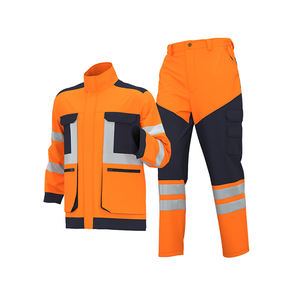 Ensemble veste et pantalon réfléchissant jaune fluorescent revêtement PU rembourré en coton coupe-vent thermique pour vêtements de travail de construction - Product Image 6