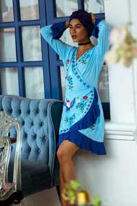 Maxi vestido bohemio tradicional para mujer con bordado a mano hasta la rodilla manga larga Relax Fit Tejido estilo dulce - Product Image 4