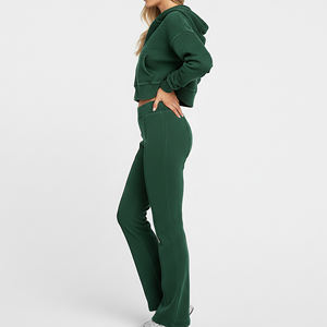 Ensemble de survêtement pour femme en molleton 100% coton lourd sur mesure, fermeture éclair, col à capuche, vêtements d'hiver, survêtement 2 pièces pour femme - Product Image 3