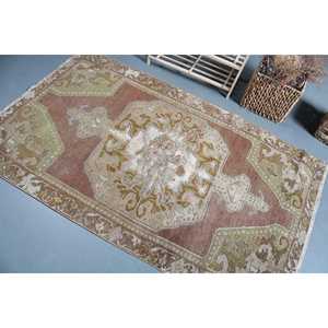 3.6x6.1 ft Rug, Turkish Vintage Rug, <b>Brown</b> Red Polka dot <b>Wool</b> Rug - Product Image 4