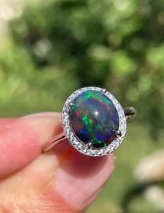 Bague de fiançailles vintage islamique en argent sterling 925, 12x16mm, 5,75 carats, opale ovale naturelle, bon feu, pierre précieuse indienne, sertie en bélière, troisième - Product Image 4