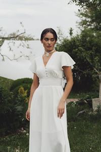 Design haut de gamme femmes a-ligne mi-longue col en V robe couleur unie taille cintrée tricot pour adultes Sexy Style formel automne hiver - Product Image 5