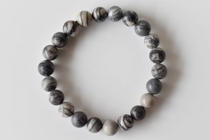 Bracelet en Jaspe Picasso Gris Naturel de 8 mm, Perles Rondes, pour la Méditation et la Guérison, Vente en Gros - Product Image 2