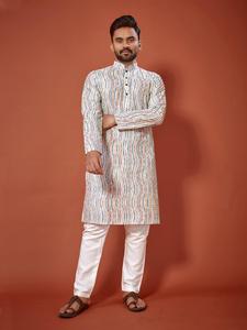 Indian and Pakistani Style Designer Embroidery Work Ready Made Kurta Pyjama Set for <b>Men</b> in Wedding <b>Wear</b> and <b>Festival</b> Function - Product Image 4