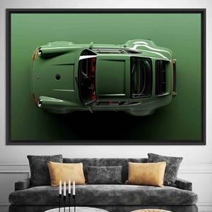 Impresión en lienzo de coche verde elegante: arte de diseño gráfico moderno, lienzo con marco negro - Product Image 1