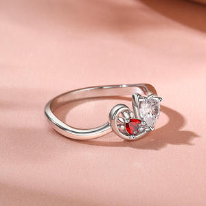 Jeulia Sterling Silver <b>Cat</b> Heart <b>Ring</b> with Garnet Rhodium Plated Bezel Setting - Product Image 5