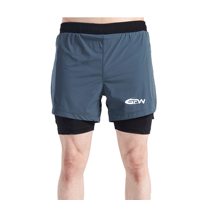 Shorts de sport 2-en-1 pour hommes à taille haute avec cordon de serrage, doublure de compression intégrée, anti-humidité et motif avant