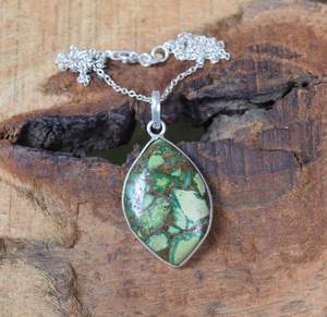 Colgante de Turquesa Verde Cobre, Plata de Ley 925, Joyería de Piedras Preciosas Hecha a Mano, Elegante Collar para Mujer, Regalo - Product Image 1
