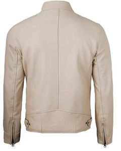 Blouson Cafe Racer en cuir beige pour hommes Dodge - Product Image 2