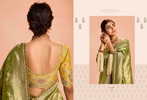 Ropa de mujer de diseñador, Sari de seda de alta calidad, tejido de vidrio suave, borde bordado, estilo tradicional moderno para boda india - Product Image 2