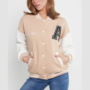 OEM Custom Women's 100% Leather/Wool Varsity <b>Jackets</b> for Winter Breathable Quick Dry Polyester Lining Custom Logo Horn Button - Product Image 3