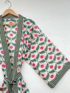 Peignoir Kimono 100% coton fait main imprimé floral et robe de chambre vêtements de nuit d'été, cadeau de demoiselle d'honneur, taille unique - Product Image 2